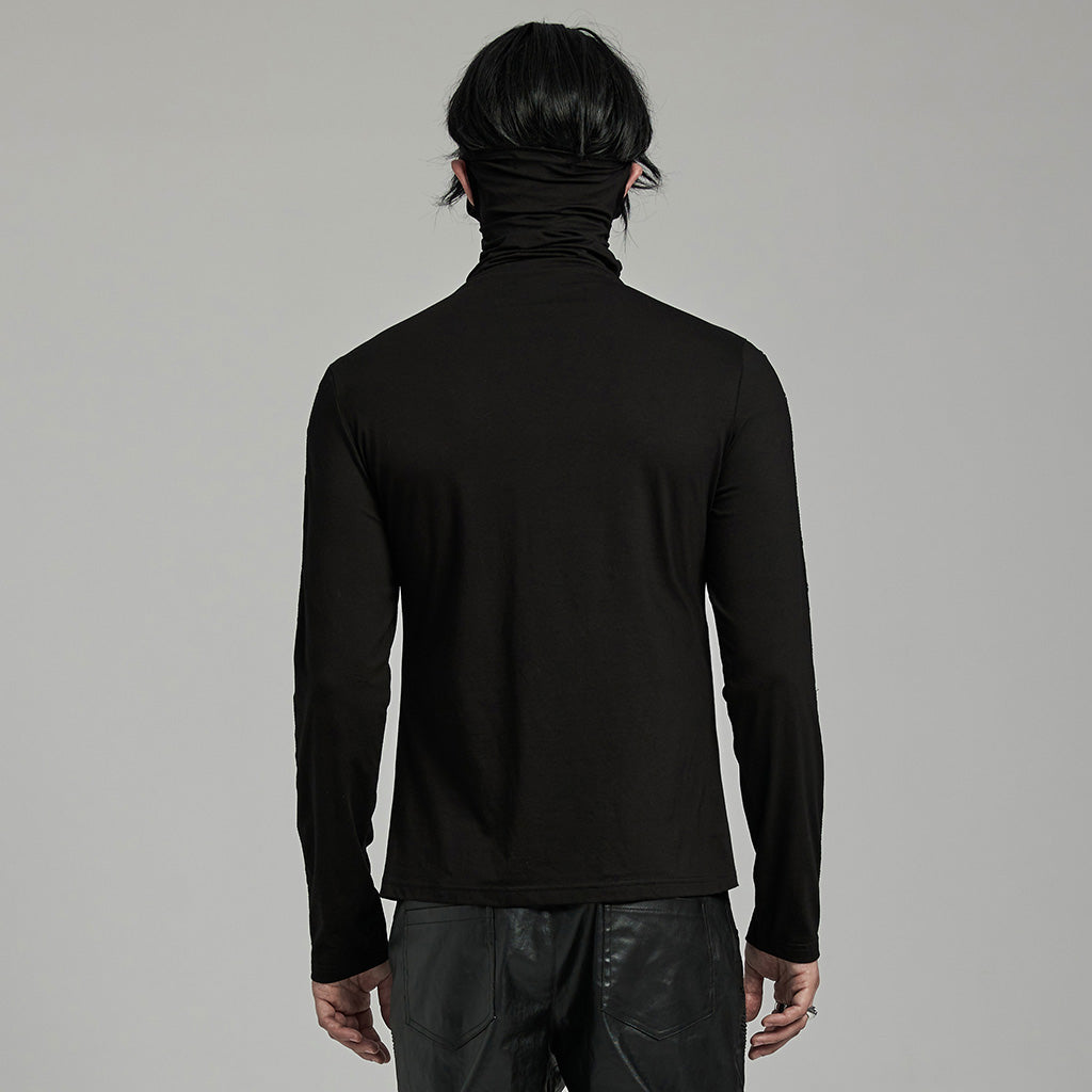 WT-898TCM Mens Punk High Collar Rivet Accent Long Sleeve T-Shirt?-??Punk Rave Clothing