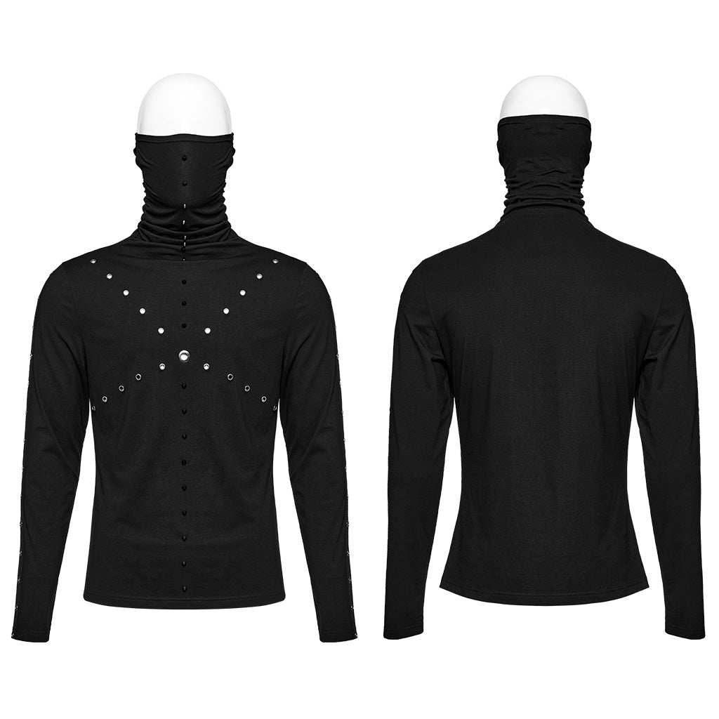 WT-898TCM Mens Punk High Collar Rivet Accent Long Sleeve T-Shirt