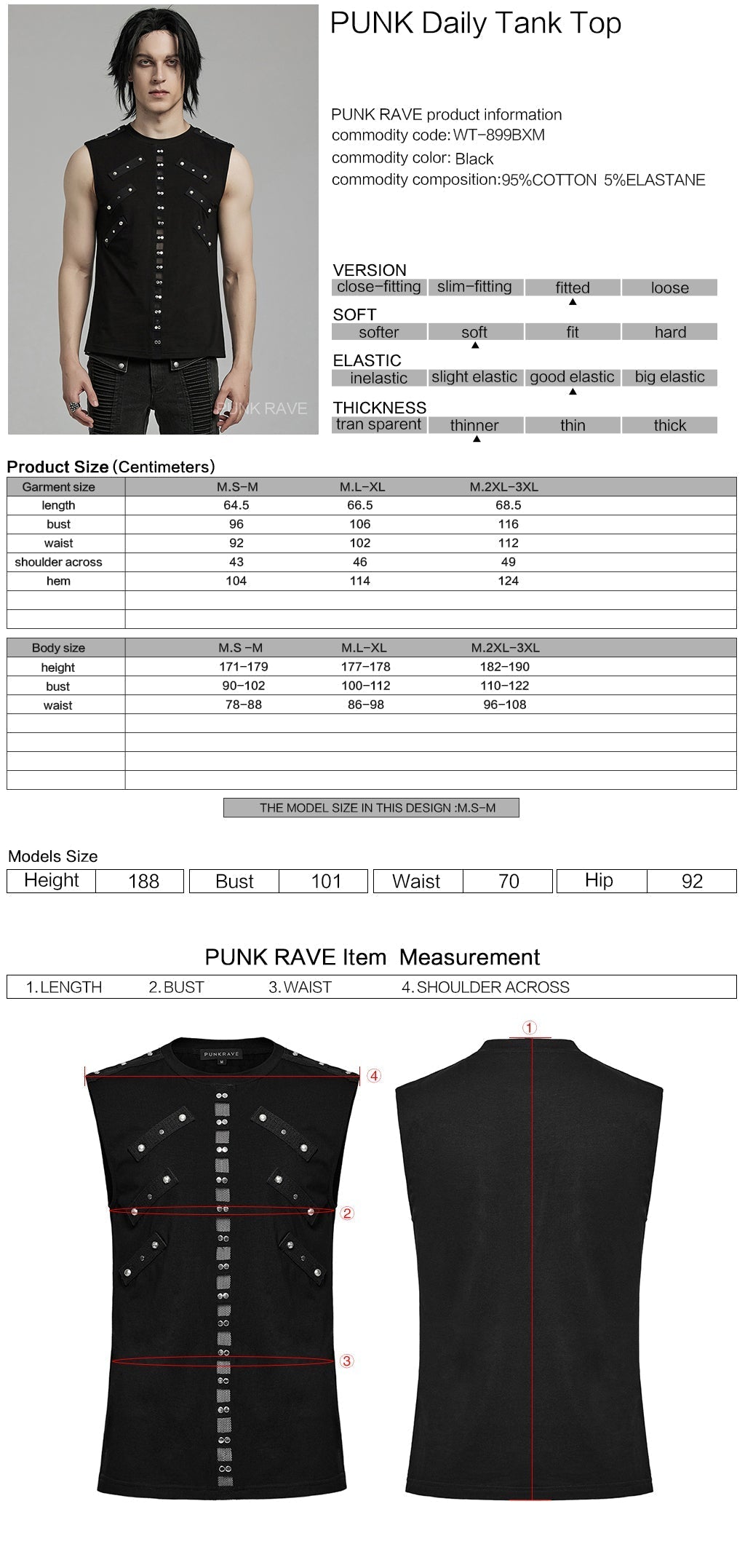 WT-899BXM Mens black Studded Gothic Punk Tank Top?-??Punk Rave Clothing