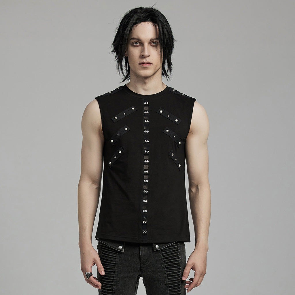 WT-899BXM Mens black Studded Gothic Punk Tank Top