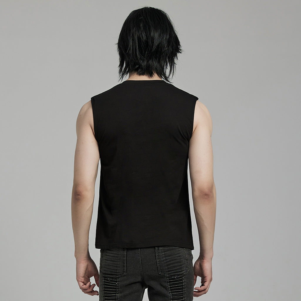 WT-899BXM Mens black Studded Gothic Punk Tank Top