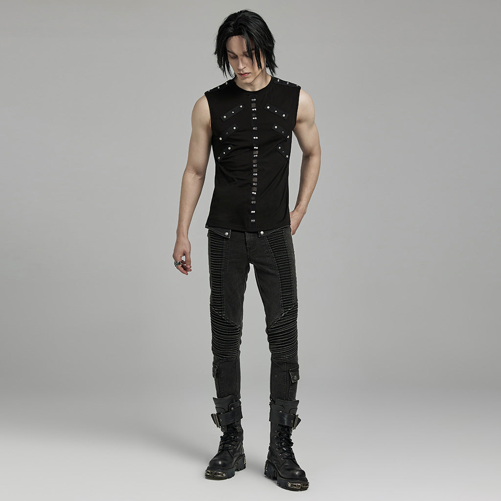 WT-899BXM Mens black Studded Gothic Punk Tank Top