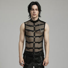 WT-902BXM Edgy Mesh Buckle-Accented Sleeveless Punk Shirt Top black