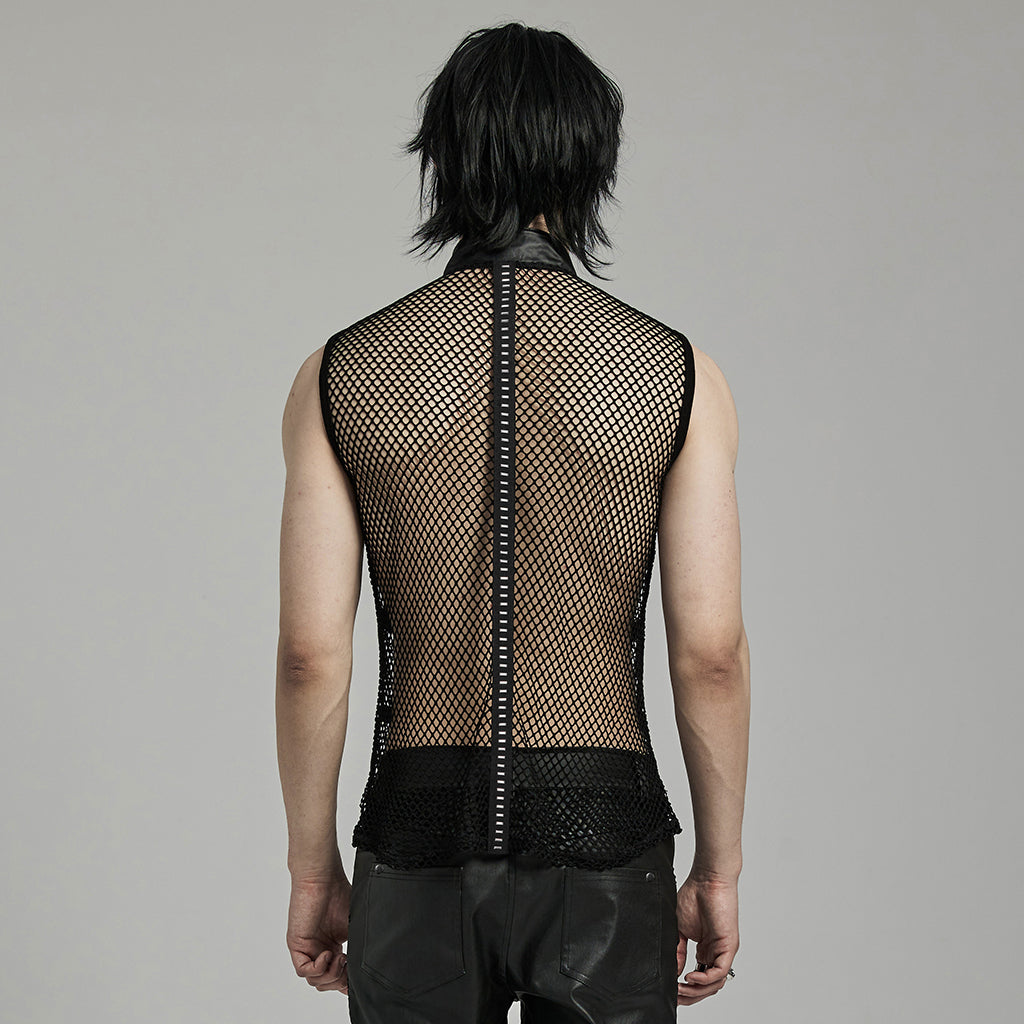 WT-902BXM Edgy Mesh Buckle-Accented Sleeveless Punk Shirt Top black?-??Punk Rave Clothing