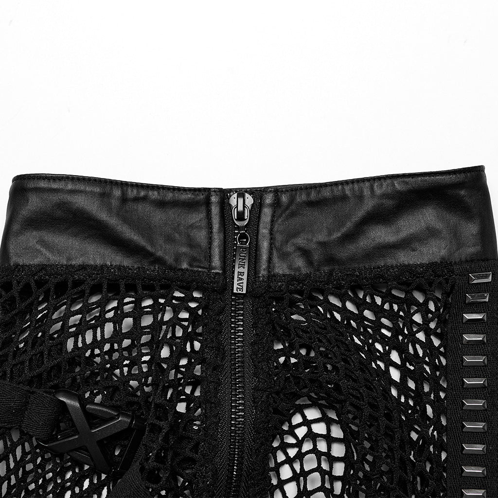 WT-902BXM Edgy Mesh Buckle-Accented Sleeveless Punk Shirt Top black?-??Punk Rave Clothing