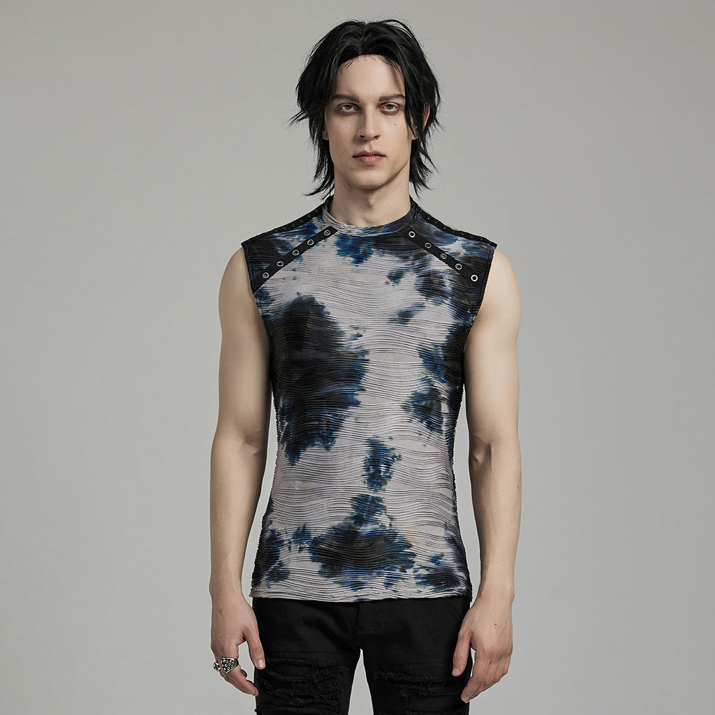 WT-903BXM Punk Shirts Neon Tie-Dye Sleeveless Edgy Rivet Accent Top