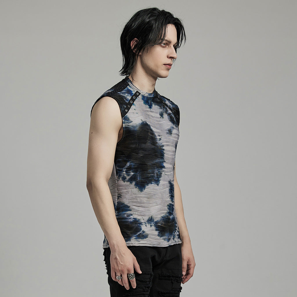 WT-903BXM Punk Shirts Neon Tie-Dye Sleeveless Edgy Rivet Accent Top