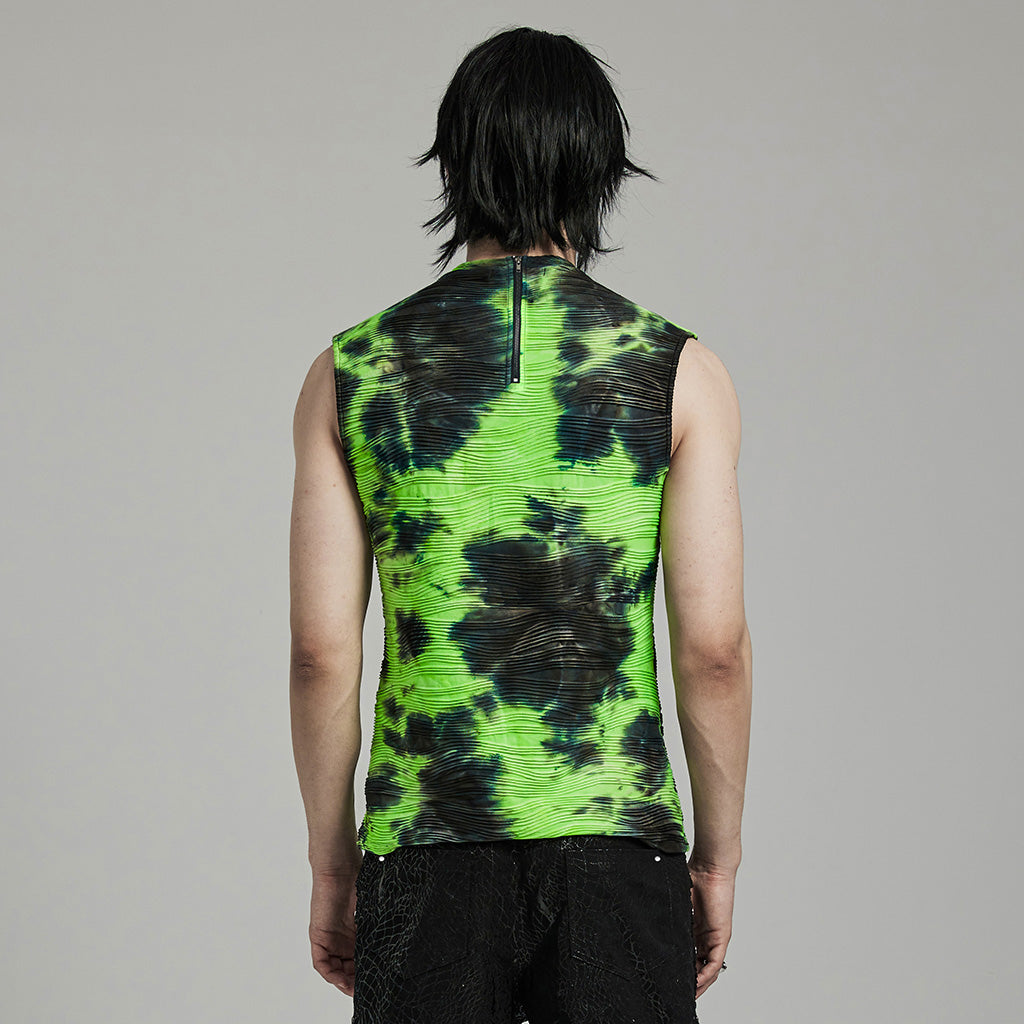 WT-903BXM Punk Shirts Neon Tie-Dye Sleeveless Edgy Rivet Accent Top