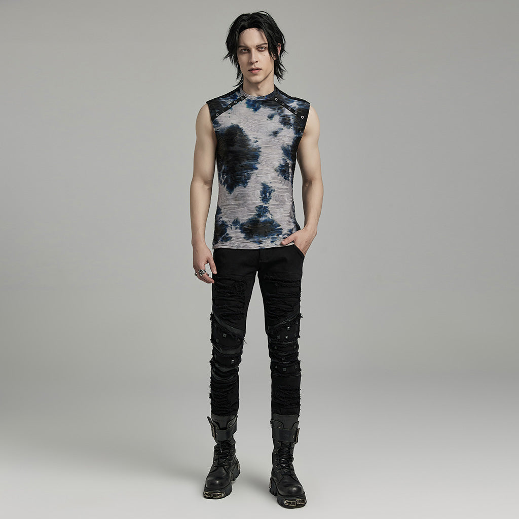 WT-903BXM Punk Shirts Neon Tie-Dye Sleeveless Edgy Rivet Accent Top