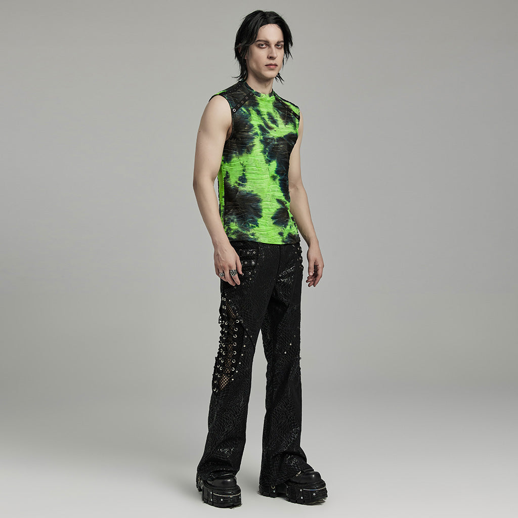 WT-903BXM Punk Shirts Neon Tie-Dye Sleeveless Edgy Rivet Accent Top