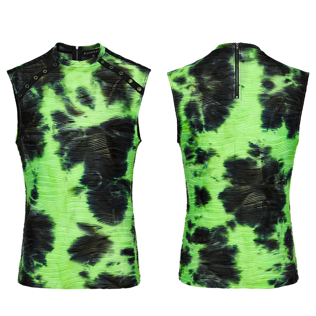 WT-903BXM Punk Shirts Neon Tie-Dye Sleeveless Edgy Rivet Accent Top