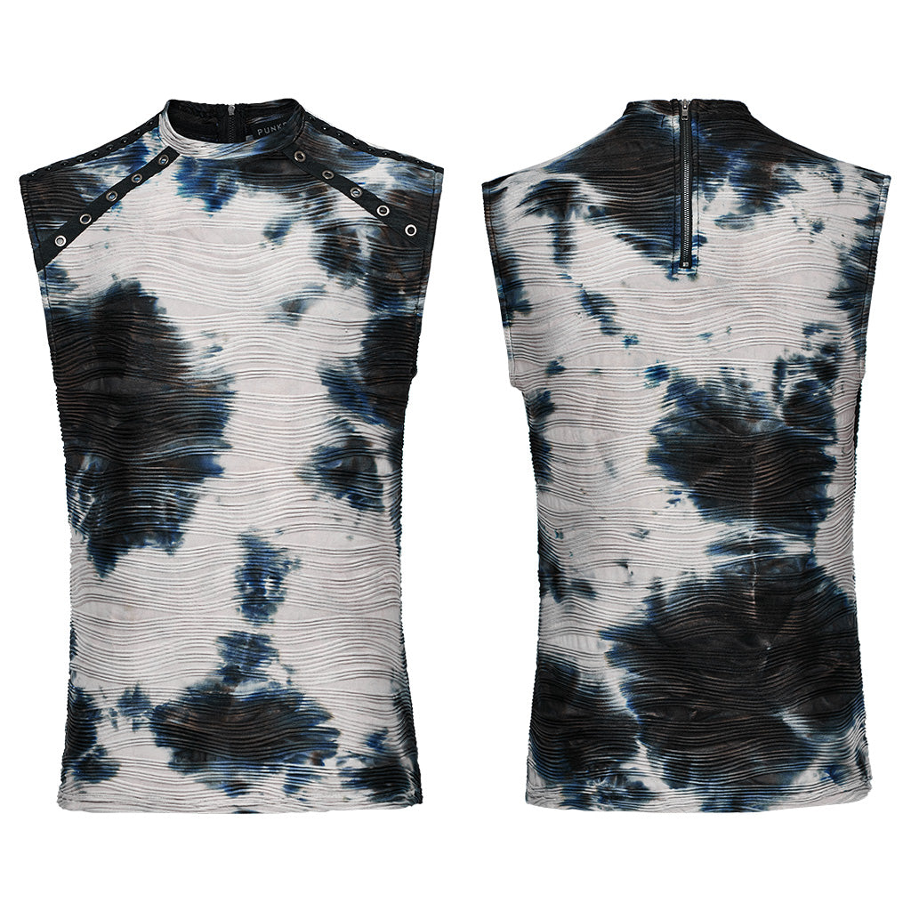 WT-903BXM Punk Shirts Neon Tie-Dye Sleeveless Edgy Rivet Accent Top
