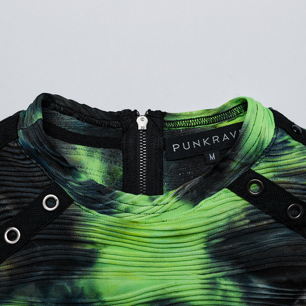 WT-903BXM Punk Shirts Neon Tie-Dye Sleeveless Edgy Rivet Accent Top