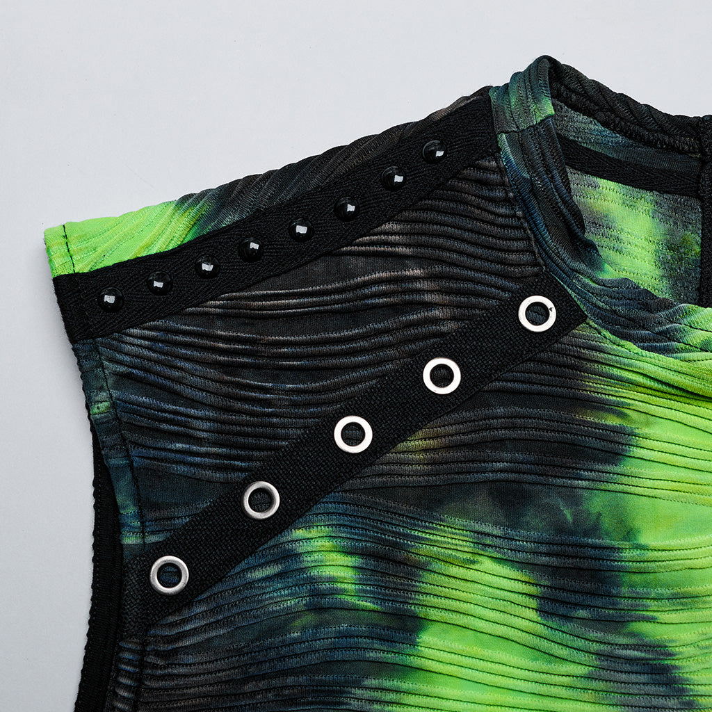 WT-903BXM Punk Shirts Neon Tie-Dye Sleeveless Edgy Rivet Accent Top
