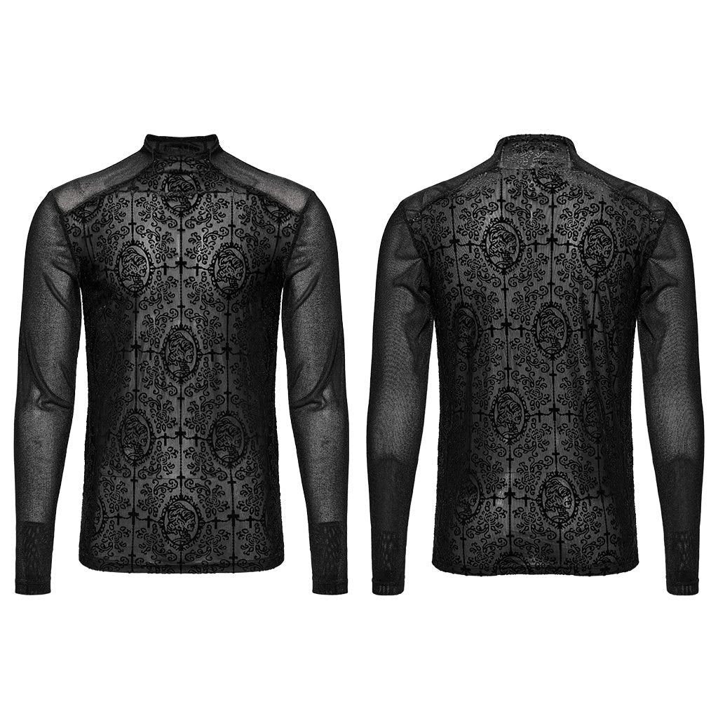 WT-907TCM Mens Gothic T-Shirt Intricate Lace Long Sleeve Top