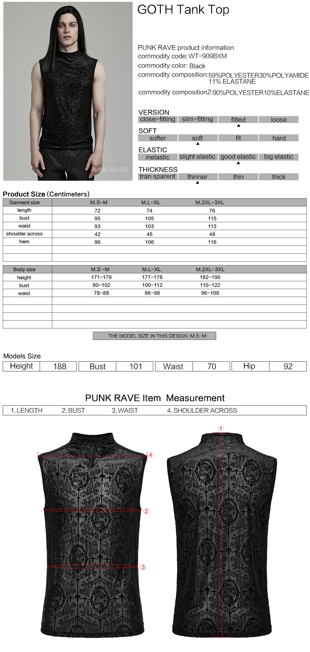 WT-909BXM Dark Elegance Sleeveless Gothic Pattern Shirt