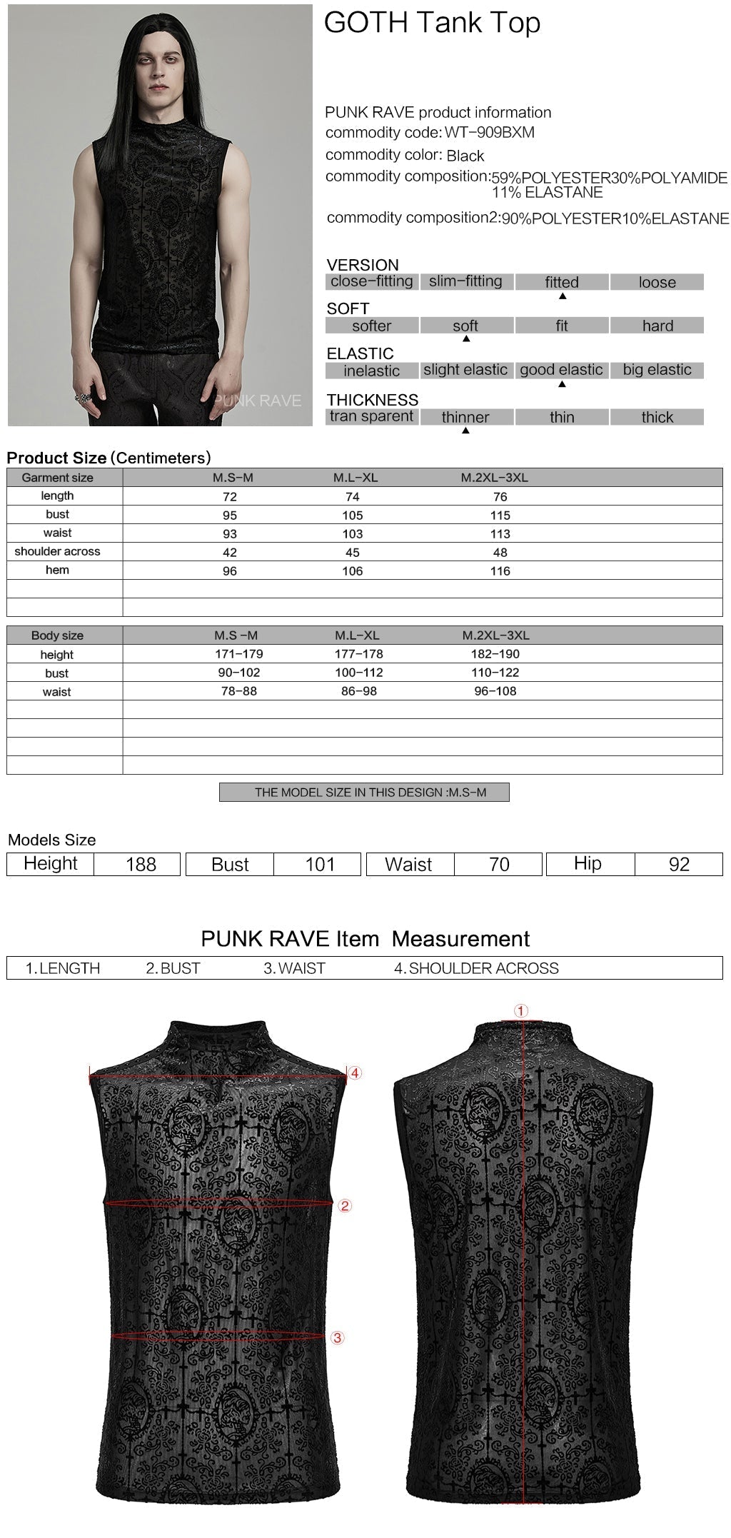 WT-909BXM Dark Elegance Sleeveless Gothic Pattern Shirt?-??Punk Rave Clothing