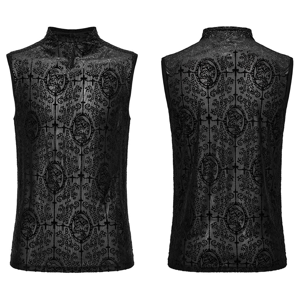 WT-909BXM Dark Elegance Sleeveless Gothic Pattern Shirt?-??Punk Rave Clothing