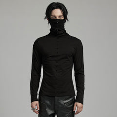 WT-910TCM Mens Punk High Collar Goth Masked T-Shirt black