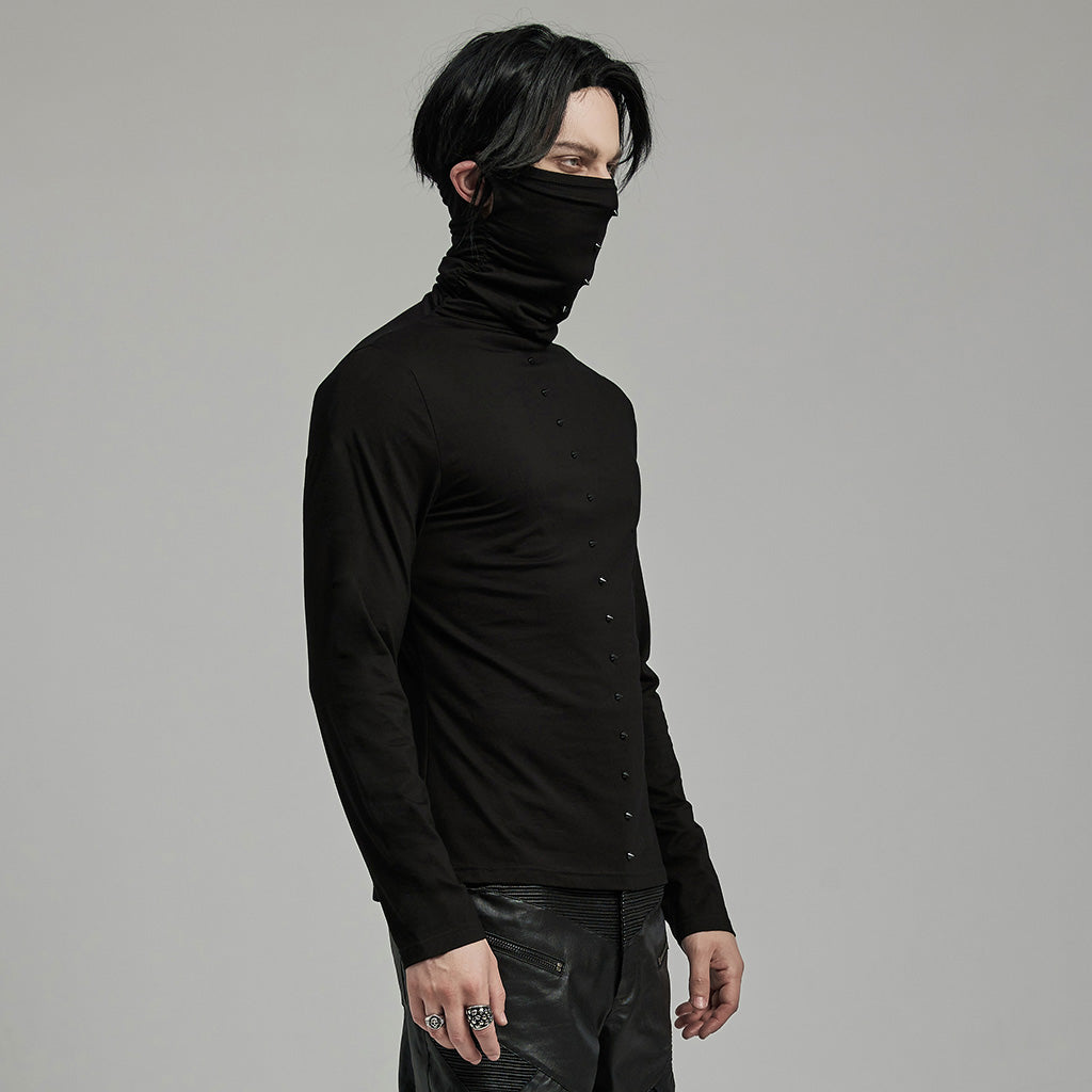 WT-910TCM Mens Punk High Collar Goth Masked T-Shirt black