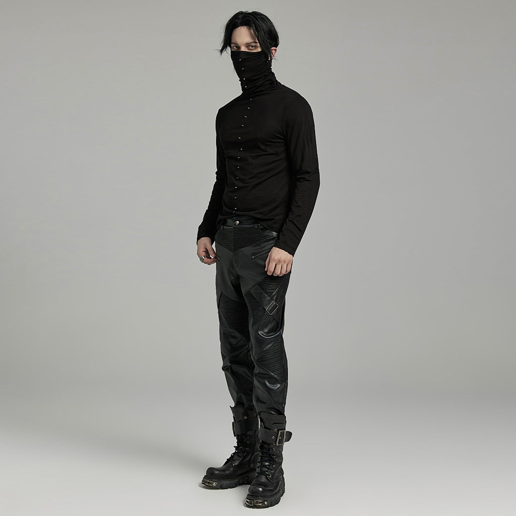 WT-910TCM Mens Punk High Collar Goth Masked T-Shirt black