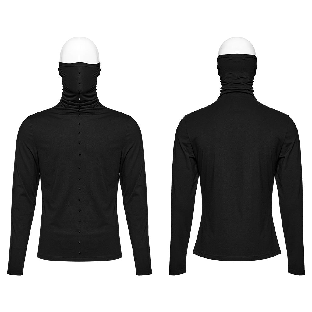 WT-910TCM Mens Punk High Collar Goth Masked T-Shirt black?-??Punk Rave Clothing