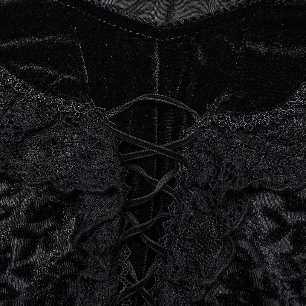 WT-912TCF Gothic Lace Velvet V-Neck Slim Fit Long Sleeve T-Shirt?-??Punk Rave Clothing