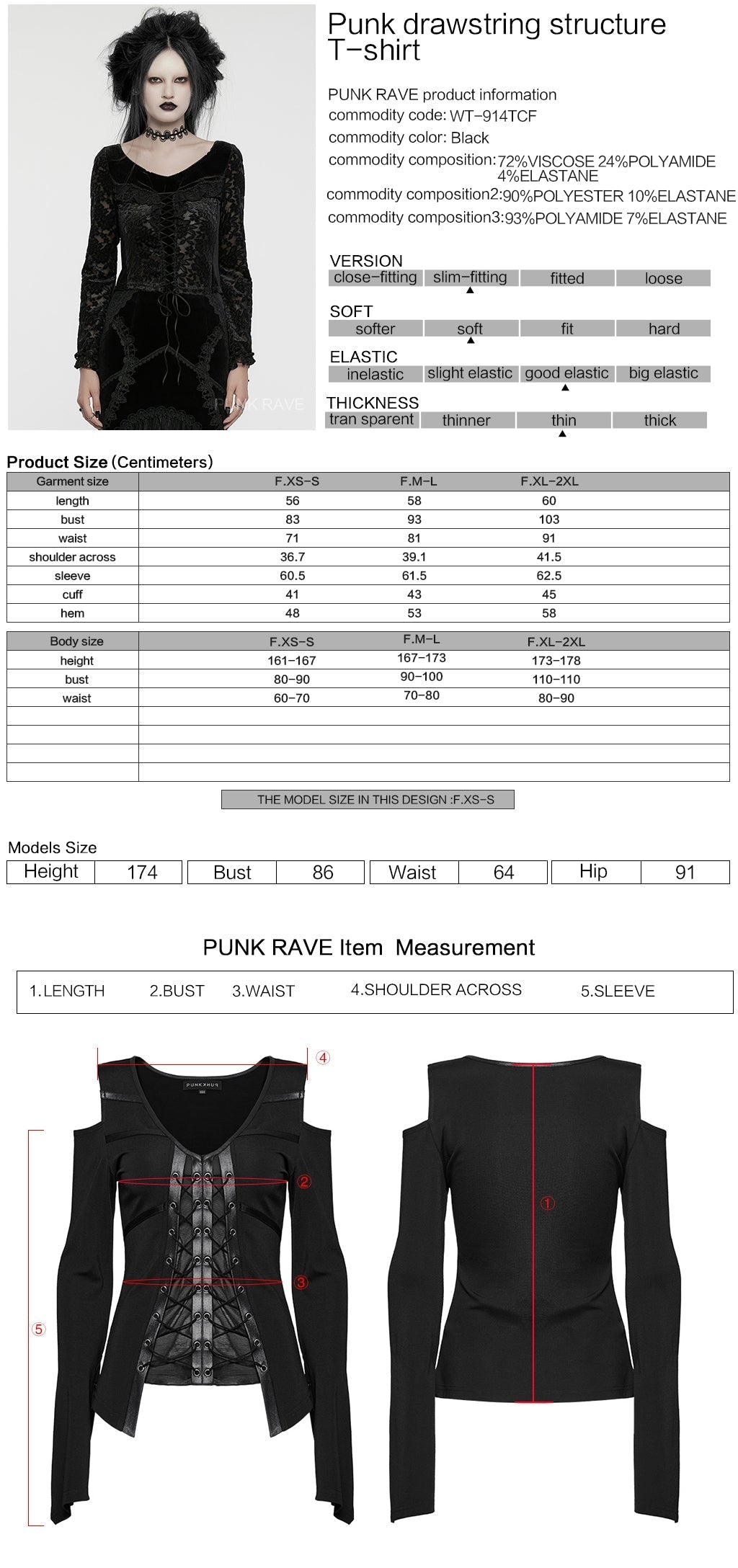 WT-914TCF Gothic Lace-Up Long Sleeve Punk T-Shirt Black Elegance?-??Punk Rave Clothing