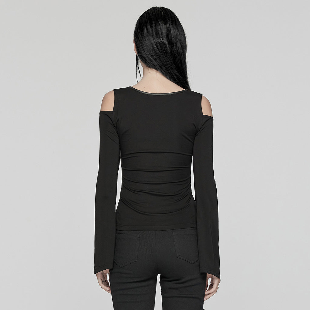 WT-914TCF Gothic Lace-Up Long Sleeve Punk T-Shirt Black Elegance?-??Punk Rave Clothing