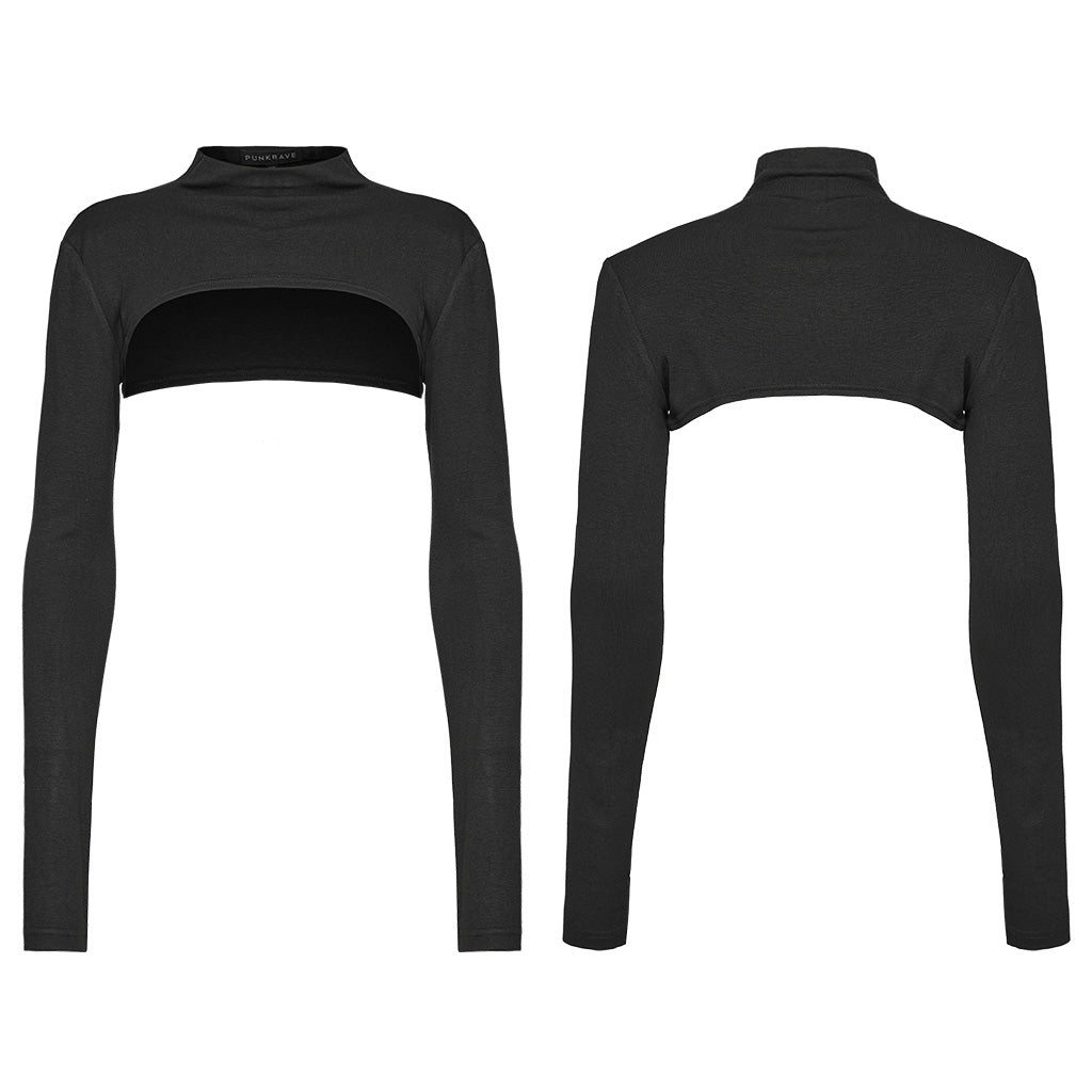 WT-917TCF Punk Long Sleeve Top Cutout Design Slim Fit black