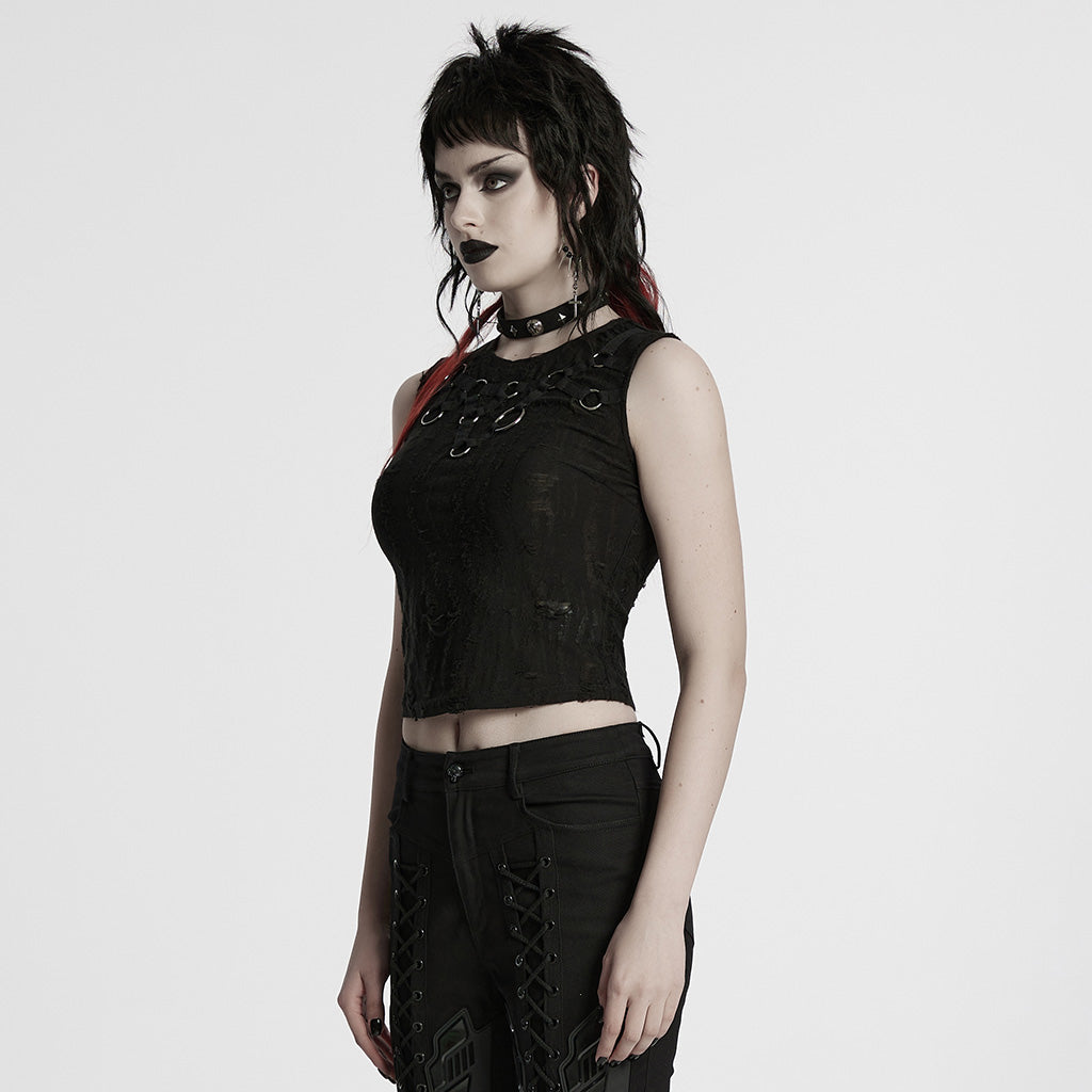 WT-920BXF Edgy Punk Vest with Eyelet and Ring Details