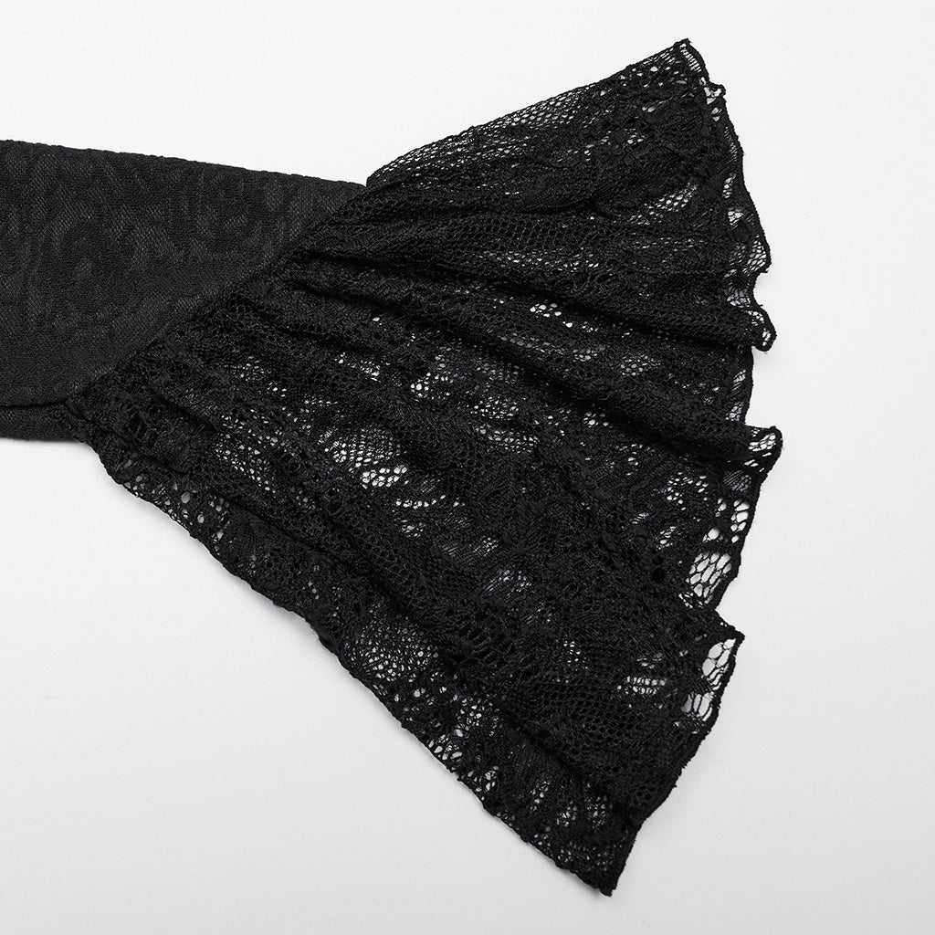 WT-921TCF Gothic Lace Off-Shoulder Ruffle Slim Fit Long Sleeve T-Shirt?-??Punk Rave Clothing