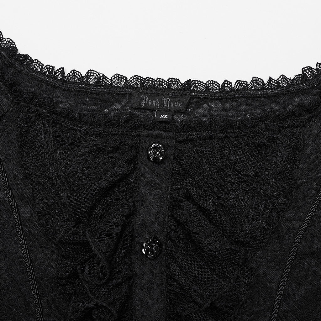 WT-921TCF Gothic Lace Off-Shoulder Ruffle Slim Fit Long Sleeve T-Shirt?-??Punk Rave Clothing