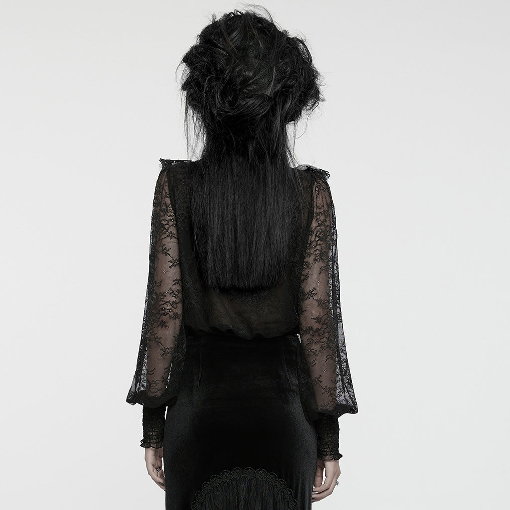 WT-926TCF Gothic Lace Ruffle Shirt Sheer Victorian Style Top?-??Punk Rave Clothing