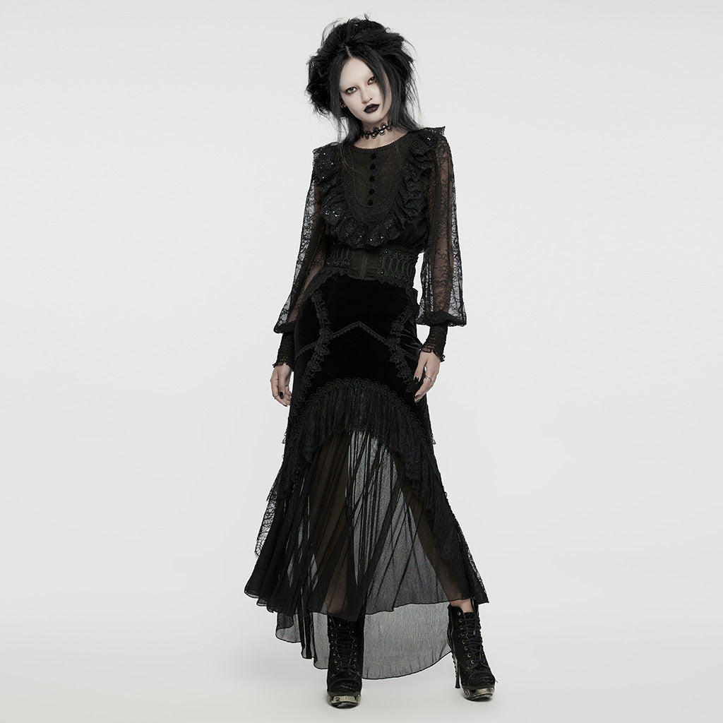 WT-926TCF Gothic Lace Ruffle Shirt Sheer Victorian Style Top?-??Punk Rave Clothing