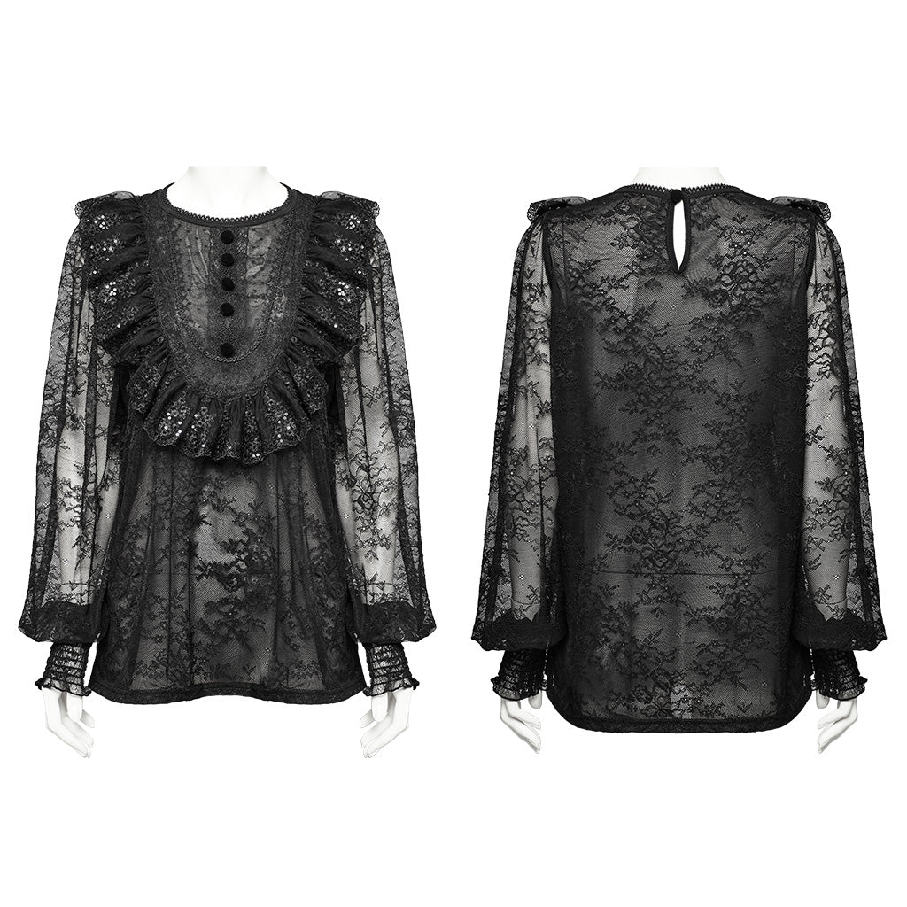 WT-926TCF Gothic Lace Ruffle Shirt Sheer Victorian Style Top?-??Punk Rave Clothing