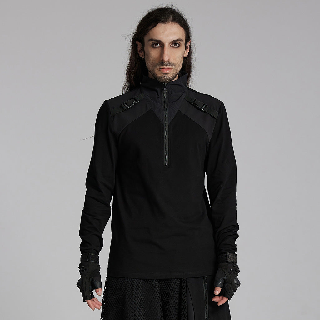 WT-928TCM Gothic Techwear Punk T-Shirt Long Sleeve Zipper Straps?-??Punk Rave Clothing