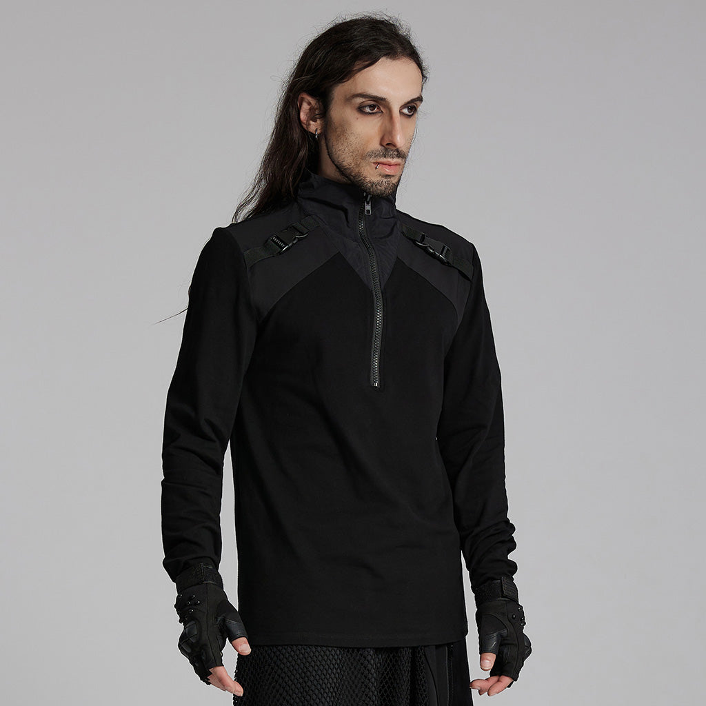 WT-928TCM Gothic Techwear Punk T-Shirt Long Sleeve Zipper Straps?-??Punk Rave Clothing