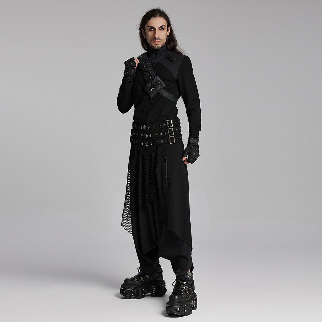 WT-928TCM Gothic Techwear Punk T-Shirt Long Sleeve Zipper Straps?-??Punk Rave Clothing
