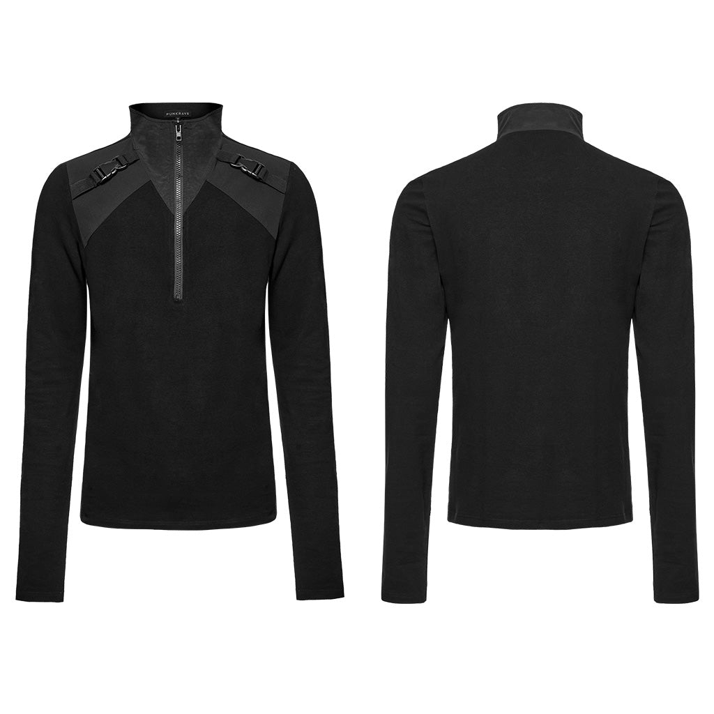 WT-928TCM Gothic Techwear Punk T-Shirt Long Sleeve Zipper Straps?-??Punk Rave Clothing