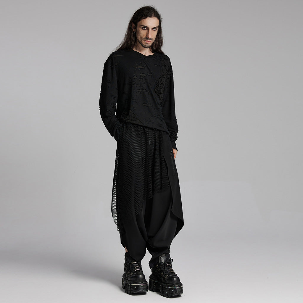 WT-929TCM Gothic Distressed Black Long Sleeve Pullover T-Shirt?-??Punk Rave Clothing
