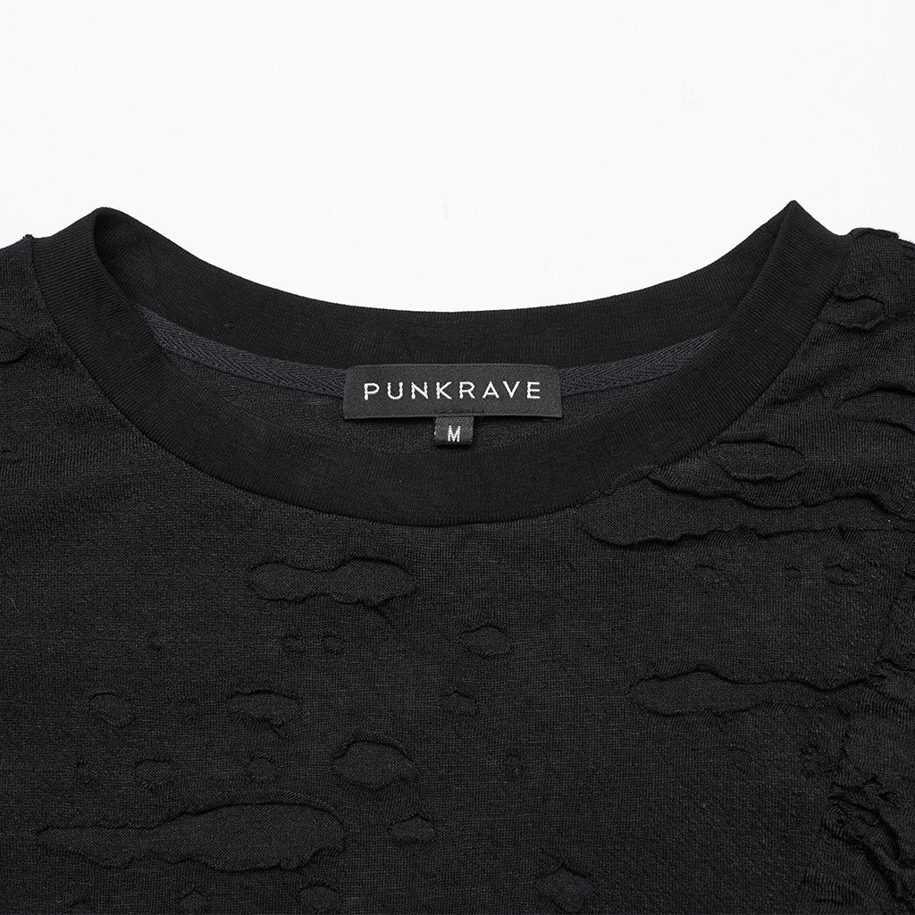 WT-929TCM Gothic Distressed Black Long Sleeve Pullover T-Shirt?-??Punk Rave Clothing