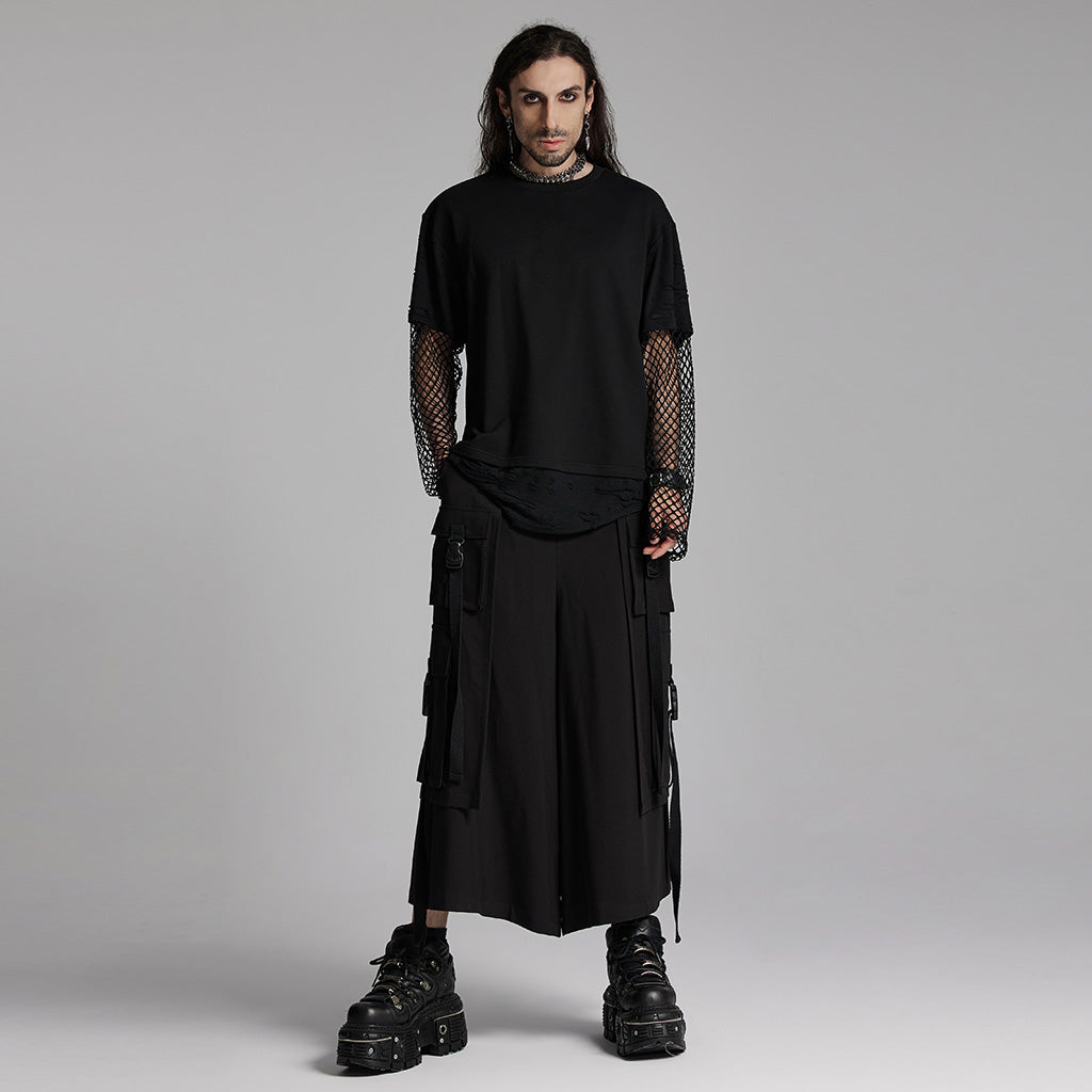 WT-930TCM Edgy Black Mesh Layered Punk T-Shirt?-??Punk Rave Clothing