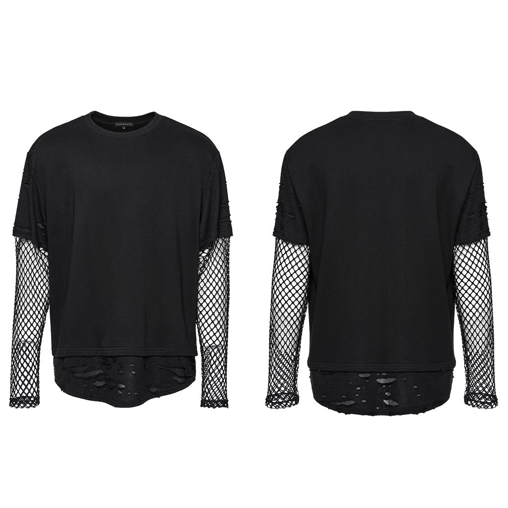 WT-930TCM Edgy Black Mesh Layered Punk T-Shirt?-??Punk Rave Clothing