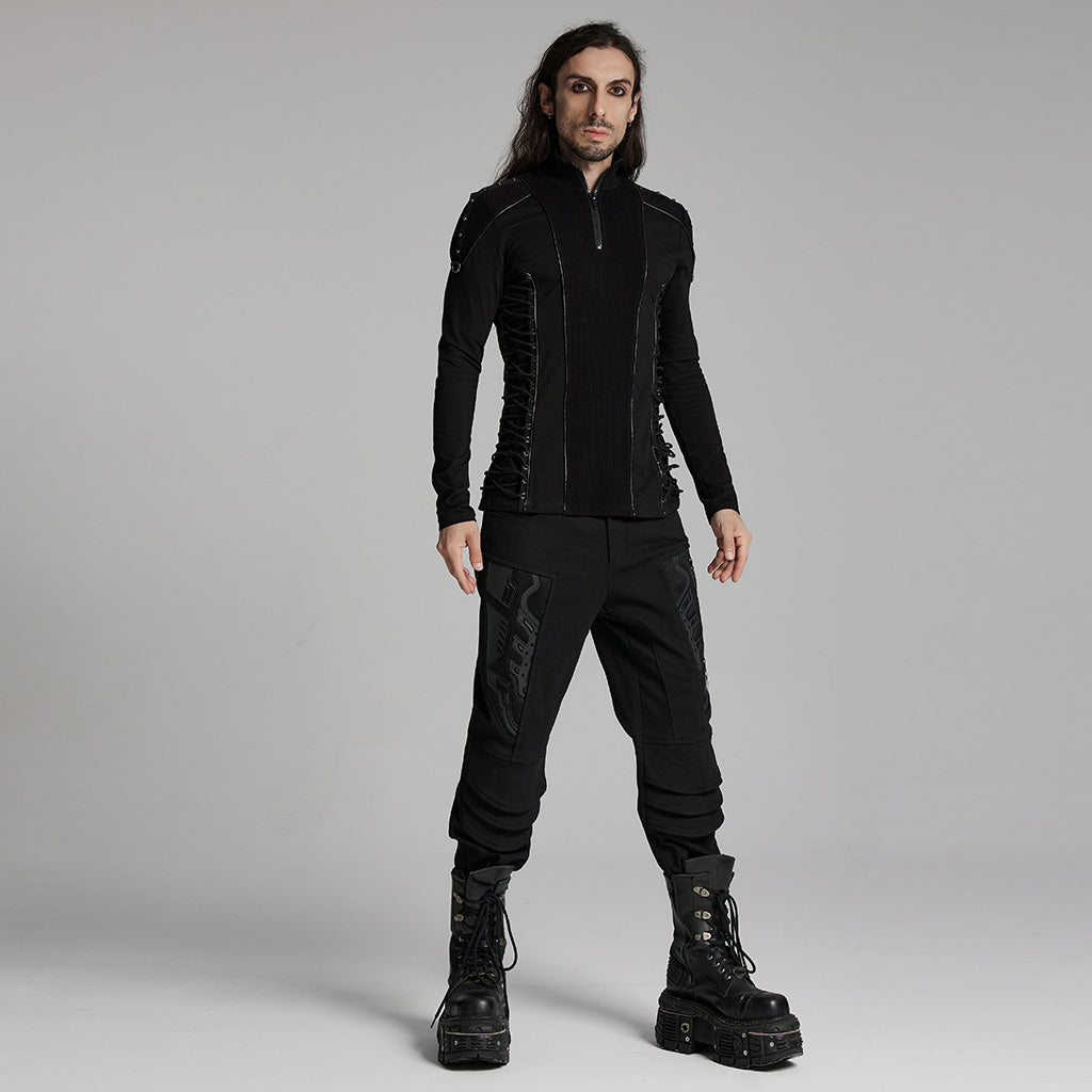 WT-931TCM Gothic Zippered Stand Collar Punk T-Shirts Men?-??Punk Rave Clothing