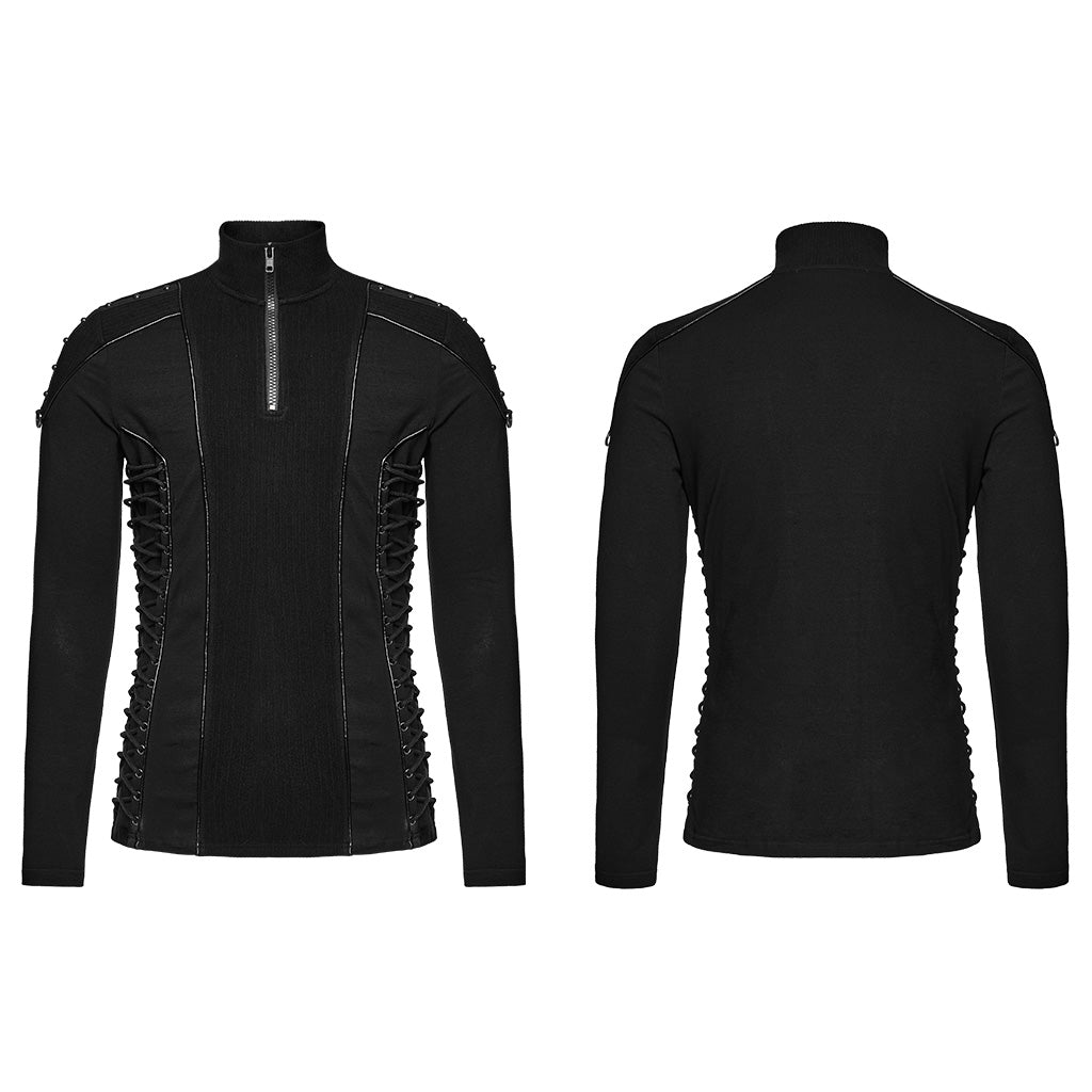 WT-931TCM Gothic Zippered Stand Collar Punk T-Shirts Men?-??Punk Rave Clothing