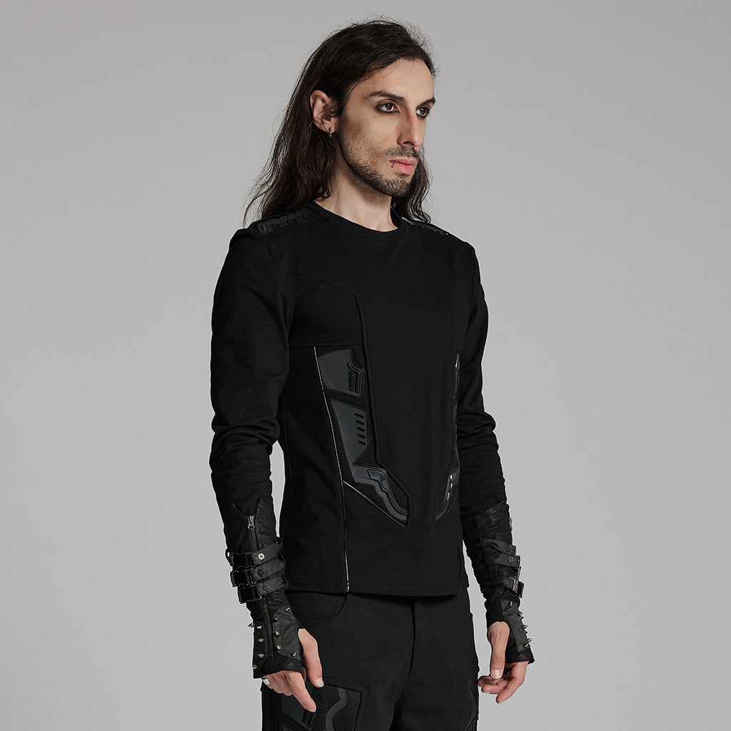 WT-934TCM Cyber Goth Long Sleeve Punk T-Shirt with Shoulder Straps?-??Punk Rave Clothing