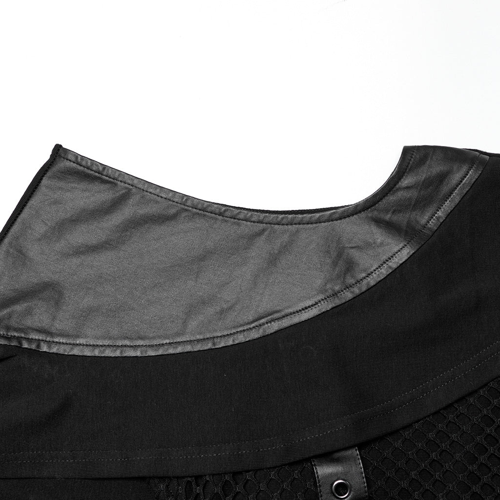 WT-936BXM Gothic Mesh Hooded Vest with Leather Straps Ring Detail?-??Punk Rave Clothing