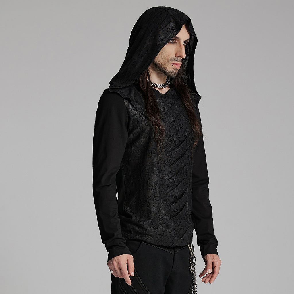 WT-937TCM Mens Gothic Crisscross Hooded Long Sleeve Punk T-Shirt?-??Punk Rave Clothing
