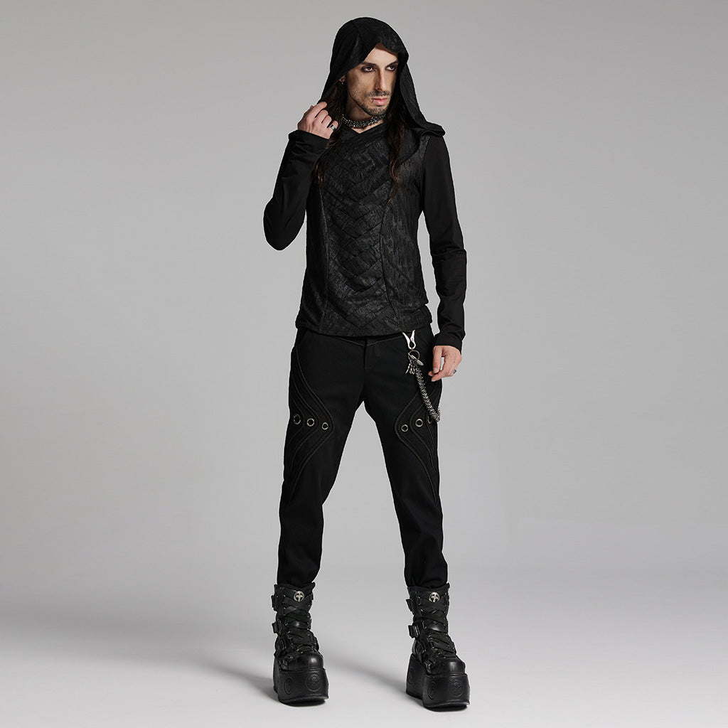 WT-937TCM Mens Gothic Crisscross Hooded Long Sleeve Punk T-Shirt?-??Punk Rave Clothing